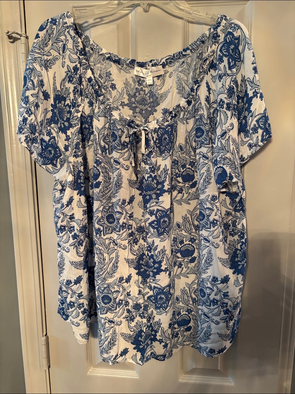 Chelsea & Theodore White Top with Blue Floral Print